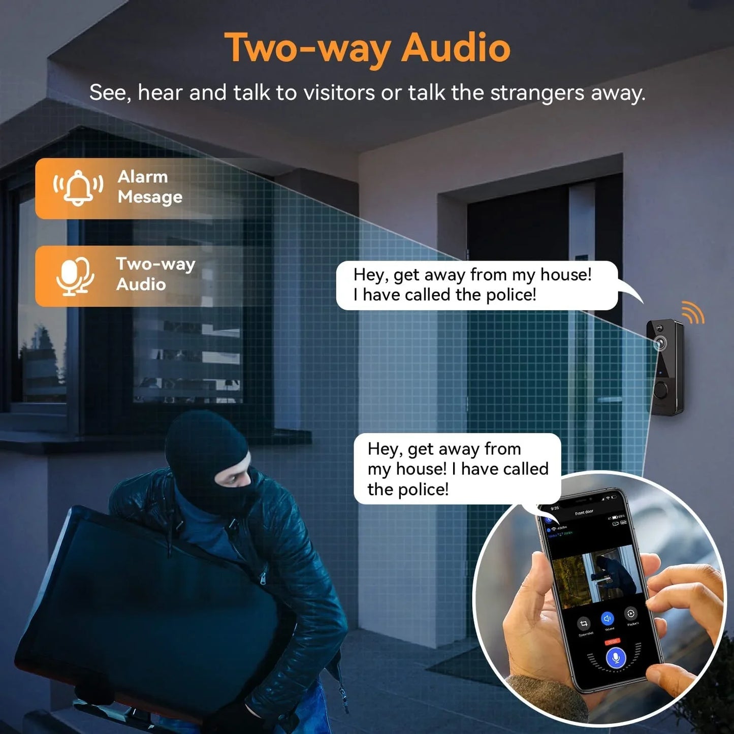 Wireless Doorbell Camera with Chime, Smart Video Doorbell Security Camera with ,Black