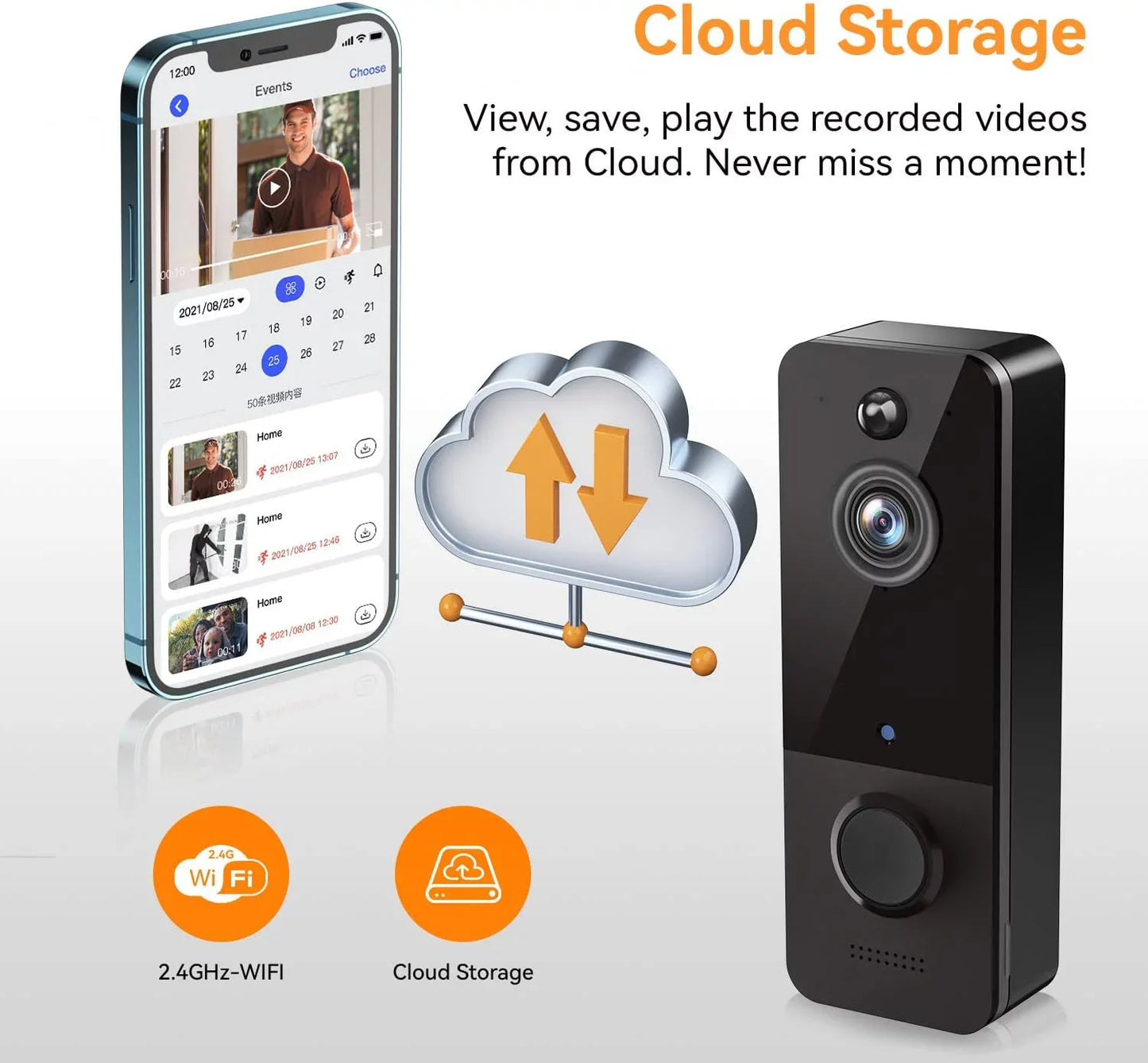 Wireless Doorbell Camera with Chime, Smart Video Doorbell Security Camera with ,Black