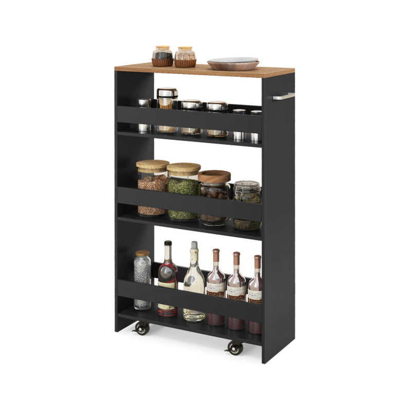 4-Tier Rolling Storage Cart Slim Kitchen Cart on Wheels with Open Shelves and Handle