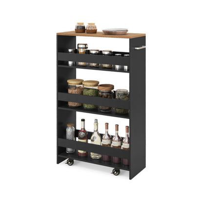 4-Tier Rolling Storage Cart Slim Kitchen Cart on Wheels with Open Shelves and Handle