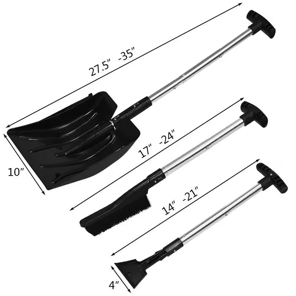 35 In. Aluminum Handle Plastic Snow Shovel with Ice Scraper and Snow Brush