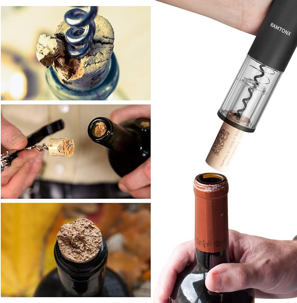 Electric Wine Bottle Opener, Wine Opener Corkscrew Key Set with Foil Cutter,Automatic Reusable Easy Carry Black Wine Opener Gift for Waiter Women in Home Kitchen Party Bar Outdoor