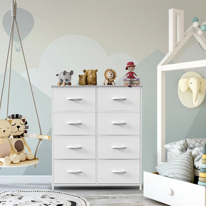 Children'S Wardrobe for Bedroom with 8 Fabric Drawers Storage Cabinet Steel Frame Assembly Closet for Clothes Home Furniture