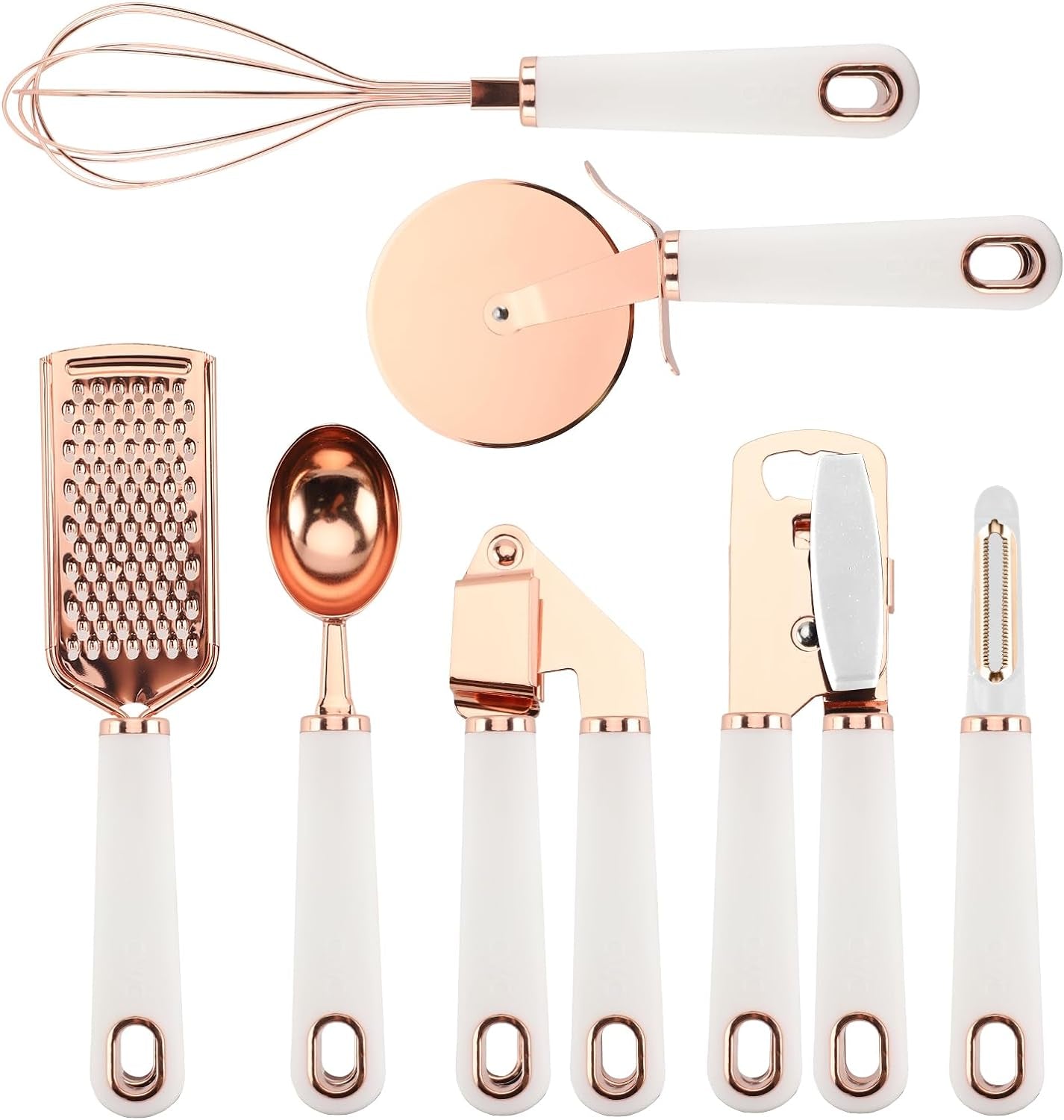 Kitchen Gadget Set Stainless Steel Utensils with Soft Touch Handles, Copper White, 7 Pieces