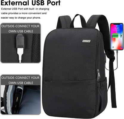 Deep Storage Laptop Backpack with USB Charging Port[Water Resistant] College Computer Bookbag Fits 15 Inch Laptop Black